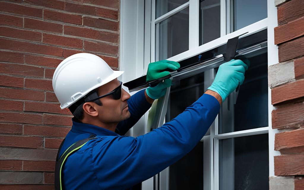 Hombre terminando la instalación de ventanas Termopaneles PVC blanco en casa