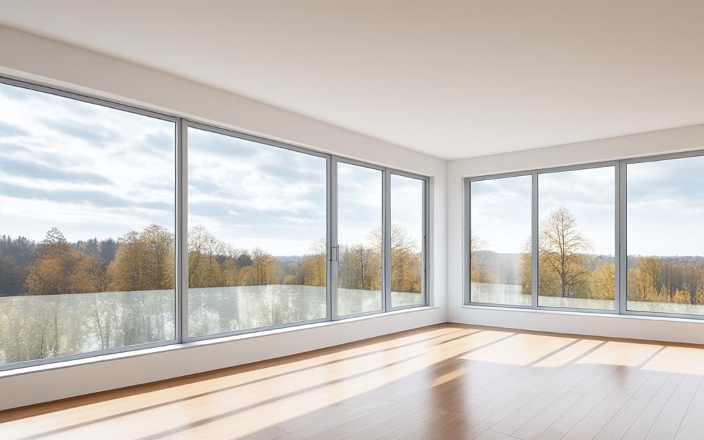 Vista panorámica de la ciudad desde living con Ventanas termopanel con perfiles negros