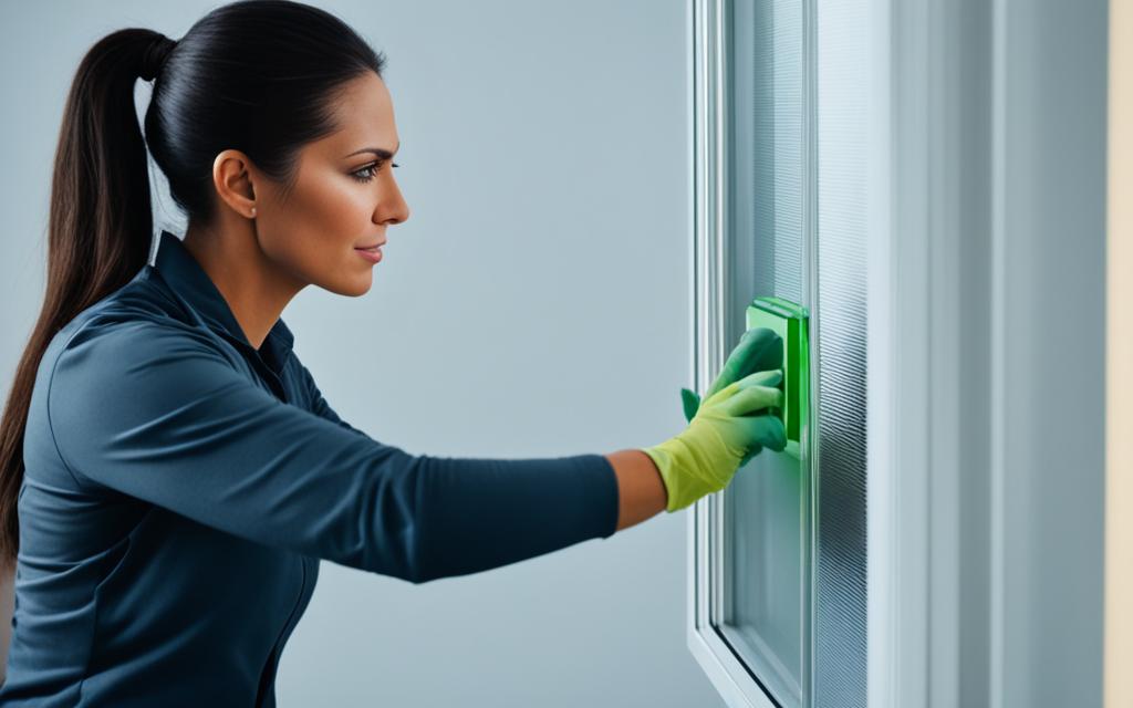 Mujer realizando mantención  de Ventana Termopanel