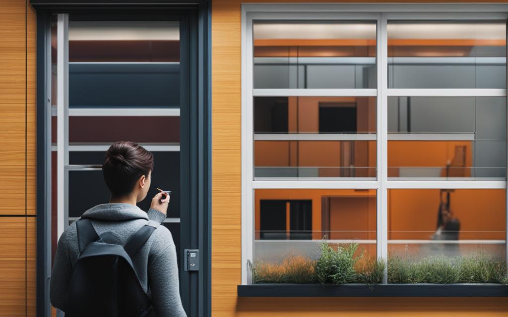 Mujer entrando en un lugar que tiene ventans acústicas anti ruidos