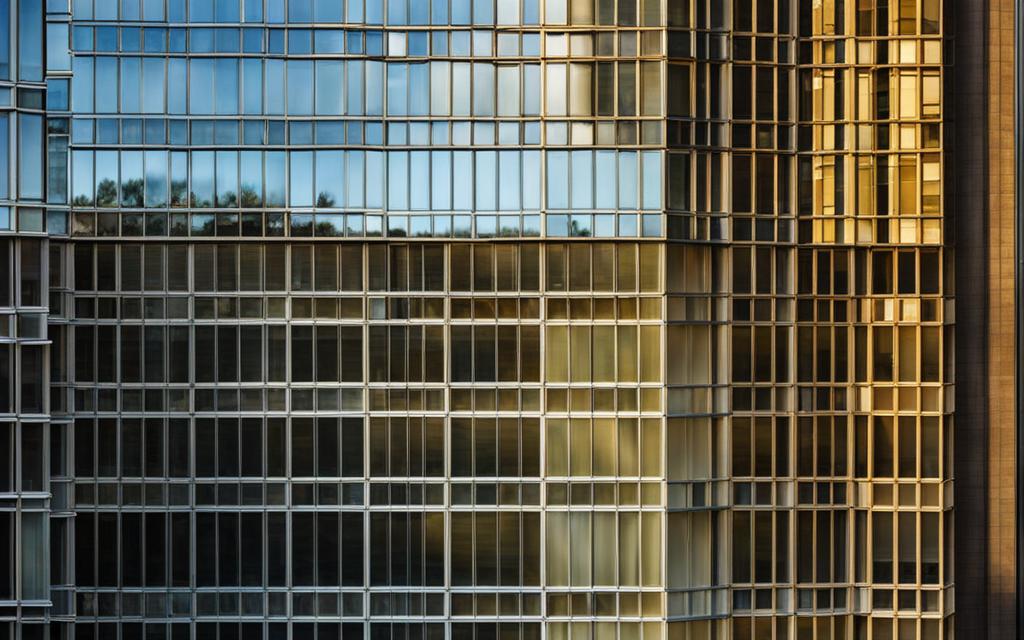 Vista cerrada de Edificios con Termopaneles eficientes en sus ventanas